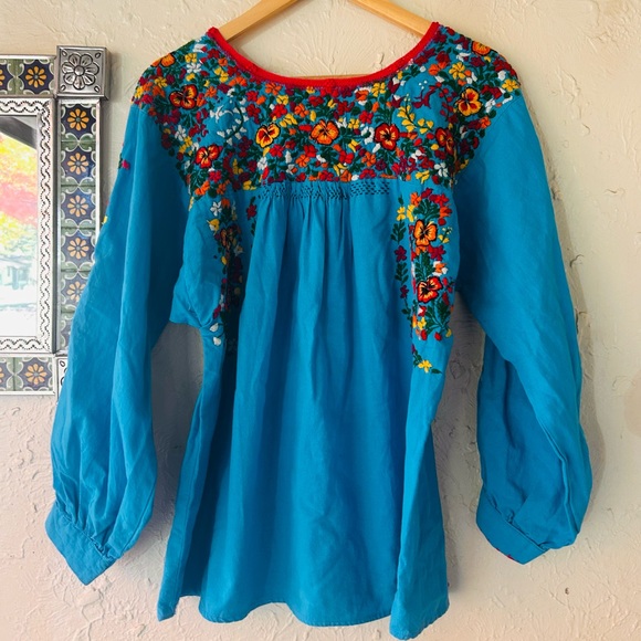 Bohemian Vintage Floral Embroidered Mexican Folk Tunic ✨ size Large 10/12 - Picture 7 of 8